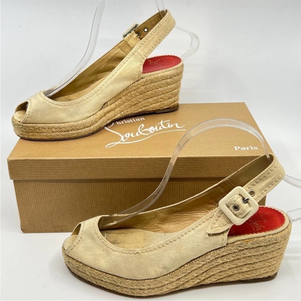 Authentic Christian Louboutin Beige Peep-Toe Espadrilles 37